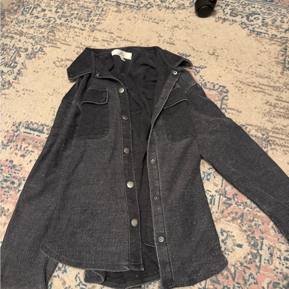Women's Oversized Ribbed Button-Up Jacket- Thread & Co, SMALL